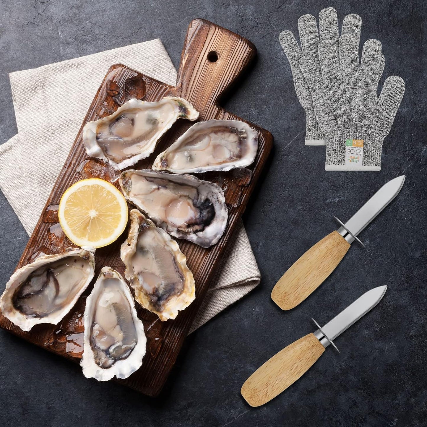 16 Pieces Oyster Shucking Knife Set 8 Stainless Steel Oyster Shuckers Bulk 8 Level 5 Protection Cut Resistant Gloves Seafood Opener Tool Kit for Clam Pearl Shell Shucking