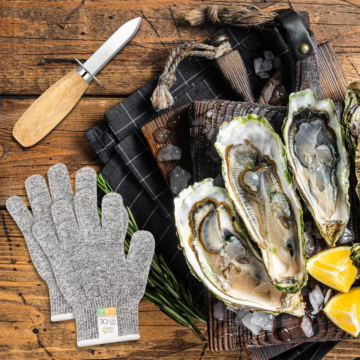 16 Pieces Oyster Shucking Knife Set 8 Stainless Steel Oyster Shuckers Bulk 8 Level 5 Protection Cut Resistant Gloves Seafood Opener Tool Kit for Clam Pearl Shell Shucking