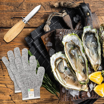 16 Pieces Oyster Shucking Knife Set 8 Stainless Steel Oyster Shuckers Bulk 8 Level 5 Protection Cut Resistant Gloves Seafood Opener Tool Kit for Clam Pearl Shell Shucking