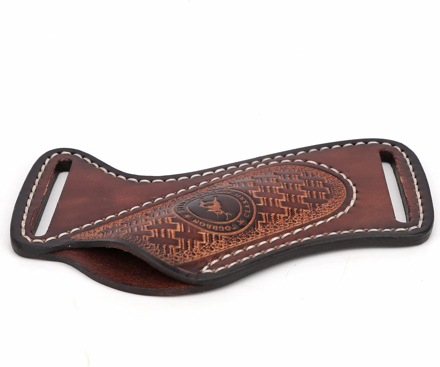 Leather Knife Sheath for Belt, 3mm Thick EDC Pocket Knife Holster Fits Buck 110, Compact Folding Knife Carrier Case for Men, Open Top Cross Draw - Brown