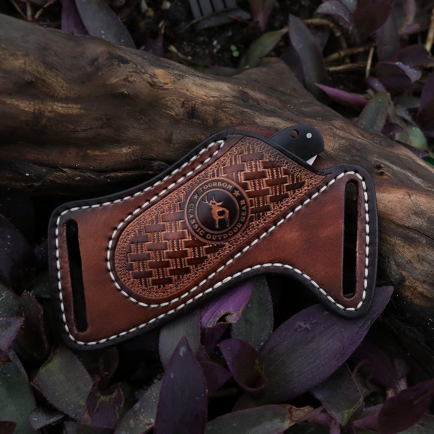 Leather Knife Sheath for Belt, 3mm Thick EDC Pocket Knife Holster Fits Buck 110, Compact Folding Knife Carrier Case for Men, Open Top Cross Draw - Brown