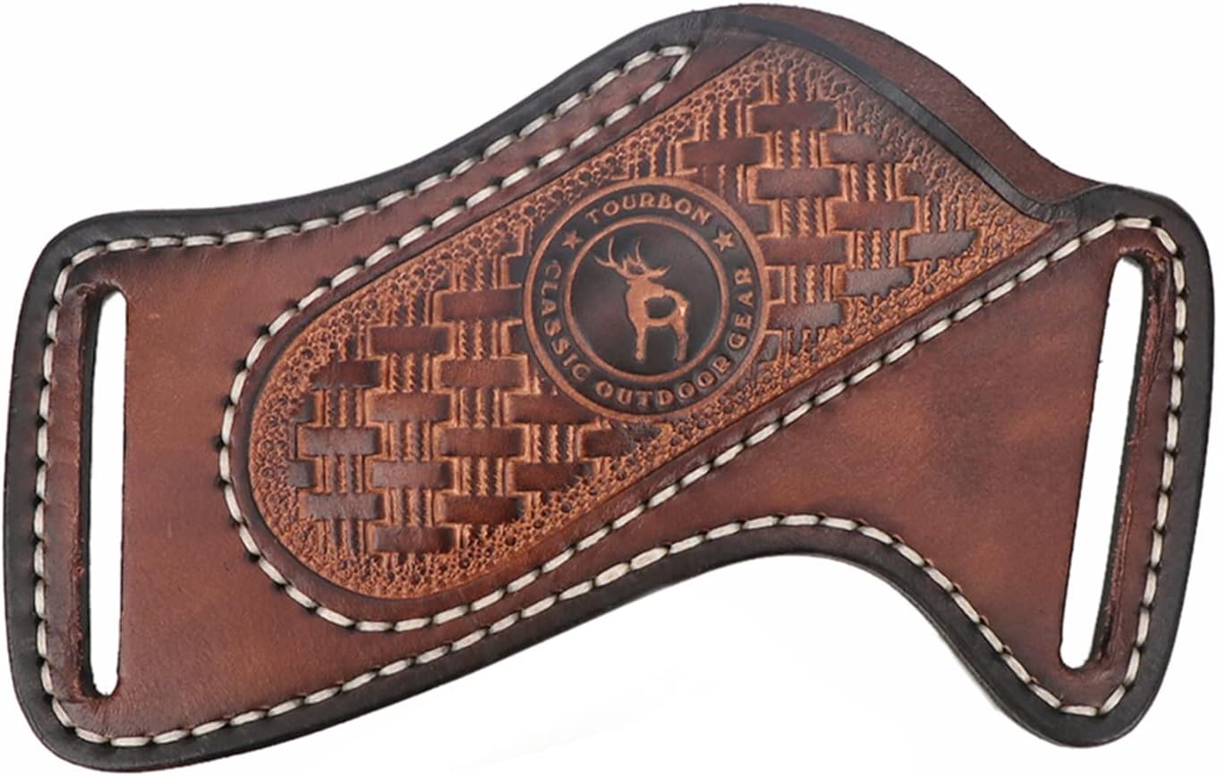 Leather Knife Sheath for Belt, 3mm Thick EDC Pocket Knife Holster Fits Buck 110, Compact Folding Knife Carrier Case for Men, Open Top Cross Draw - Brown
