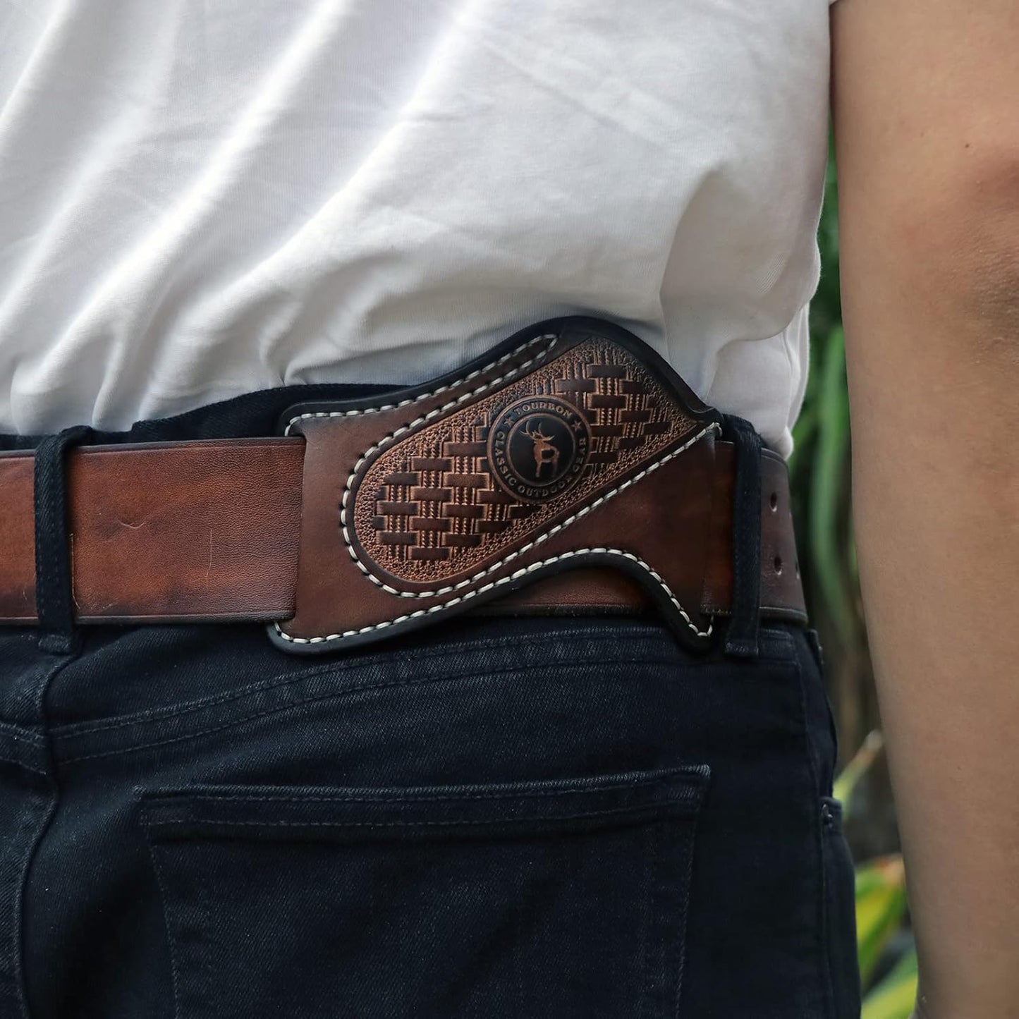 Leather Knife Sheath for Belt, 3mm Thick EDC Pocket Knife Holster Fits Buck 110, Compact Folding Knife Carrier Case for Men, Open Top Cross Draw - Brown