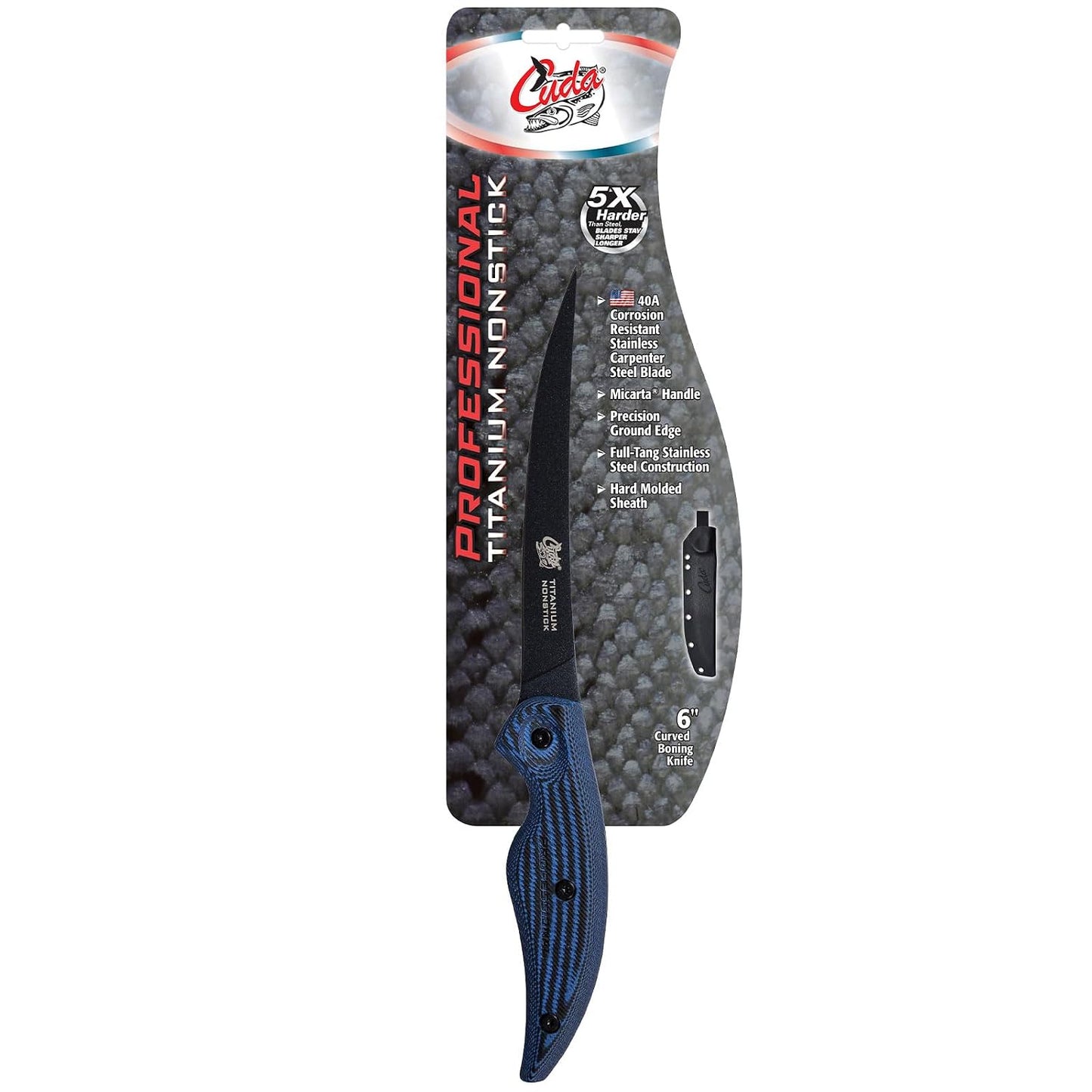 6" Curved Boning Professional Saltwater & Freshwater Corrosion Resistant Stainless Carpenter Steel Fish Filleting Knife with Hard Molded Sheath Included