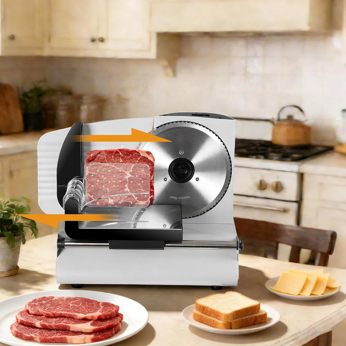 7.5" Electric Meat Food Slicer, Pro Food Meat Shredder Home Kitchen| Bacon Bread Fruit Vegetable Veggies Deli Ham Cheese Cutter 150W