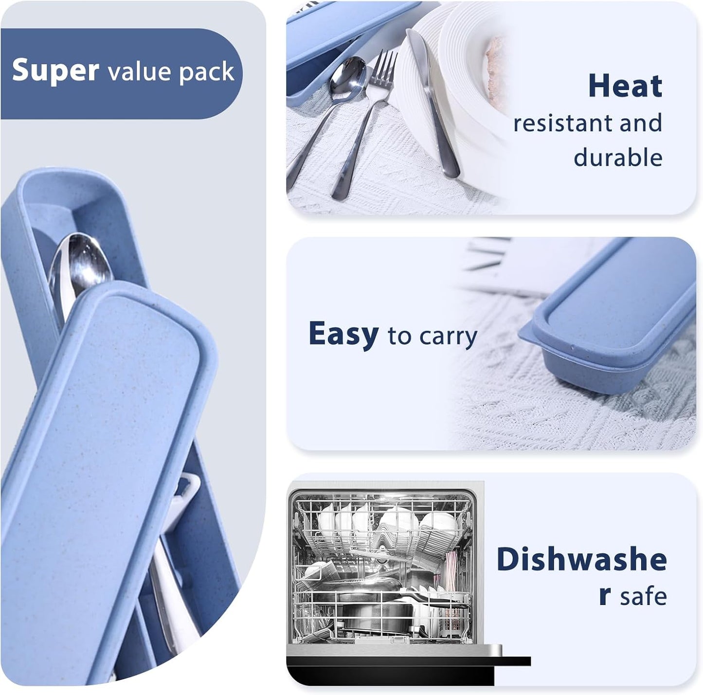 Stainless Steel Travel Utensil Set with Case, 4-Piece Portable Knife Fork Spoon Set for Lunch Box, Office, School & Outdoor Use