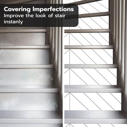 7PC Self-Adhesive Vinyl Stair Riser Stickers w/Squeegee and Utility Knife, Peel and Stick Staircase Decal Contact Paper for Home Decor, 47.24"x7.09" Scandinavian White Herringbone