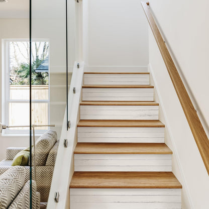 7PC Self-Adhesive Vinyl Stair Riser Stickers w/Squeegee and Utility Knife, Peel and Stick Staircase Decal Contact Paper for Home Decor, 47.24"x7.09" Scandinavian White Herringbone