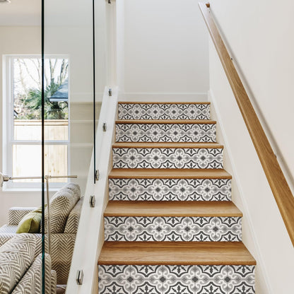 7PC Self-Adhesive Vinyl Stair Riser Stickers w/Squeegee and Utility Knife, Peel and Stick Staircase Decal Contact Paper for Home Decor, 47.24"x7.09" Scandinavian White Herringbone