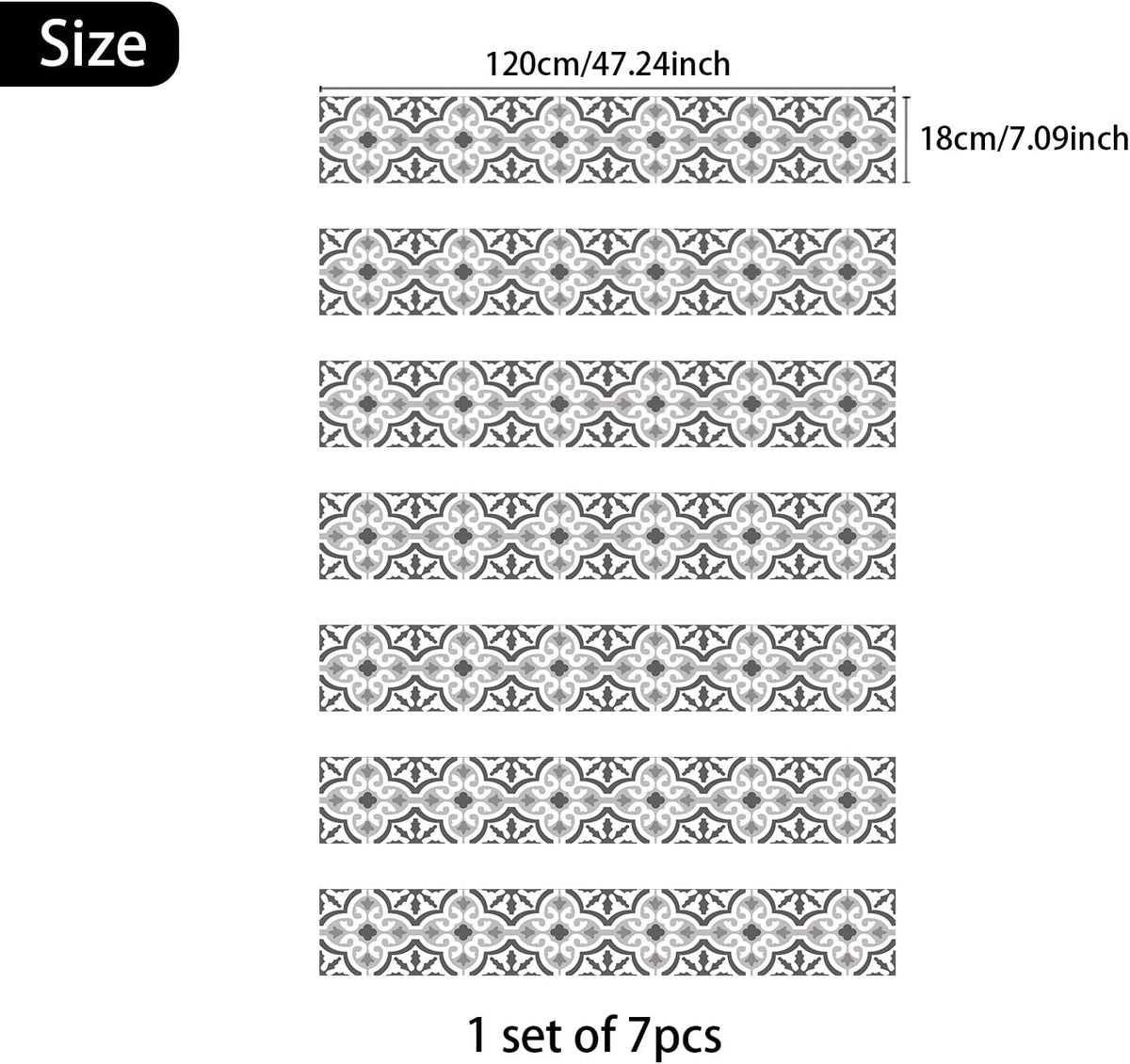7PC Self-Adhesive Vinyl Stair Riser Stickers w/Squeegee and Utility Knife, Peel and Stick Staircase Decal Contact Paper for Home Decor, 47.24"x7.09" Scandinavian White Herringbone
