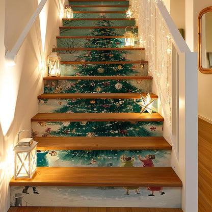 7PC Self-Adhesive Vinyl Stair Riser Stickers w/Squeegee and Utility Knife, Peel and Stick Staircase Decal Contact Paper for Home Decor, 47.24"x7.09" Scandinavian White Herringbone