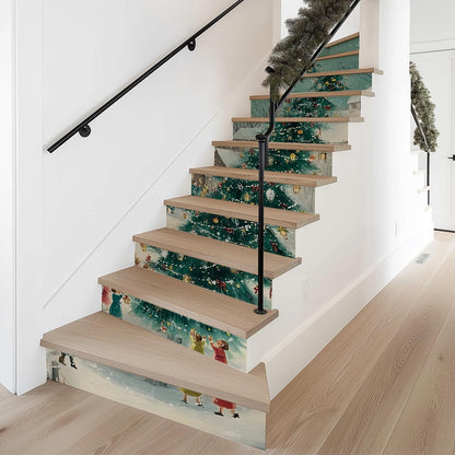 7PC Self-Adhesive Vinyl Stair Riser Stickers w/Squeegee and Utility Knife, Peel and Stick Staircase Decal Contact Paper for Home Decor, 47.24"x7.09" Scandinavian White Herringbone