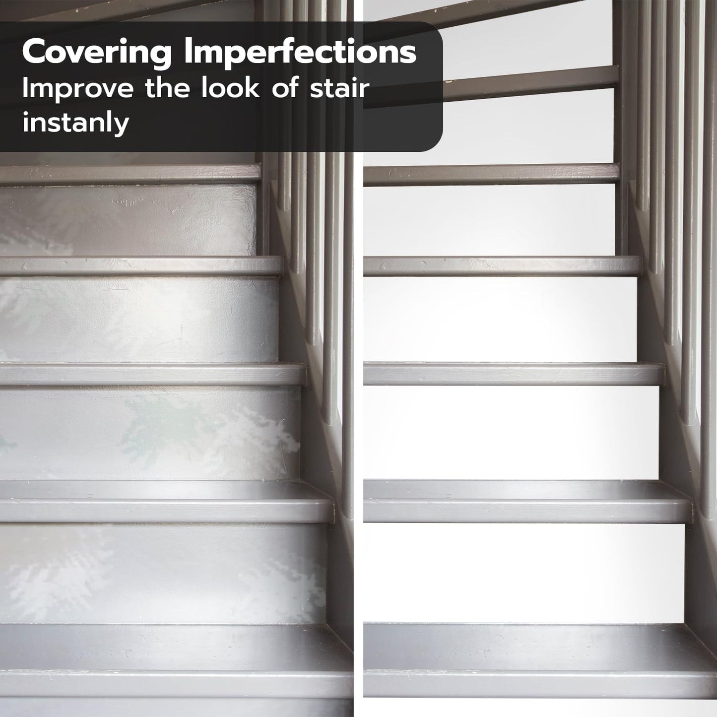 7PC Self-Adhesive Vinyl Stair Riser Stickers w/Squeegee and Utility Knife, Peel and Stick Staircase Decal Contact Paper for Home Decor, 47.24"x7.09" Scandinavian White Herringbone