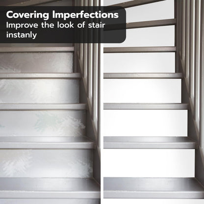 7PC Self-Adhesive Vinyl Stair Riser Stickers w/Squeegee and Utility Knife, Peel and Stick Staircase Decal Contact Paper for Home Decor, 47.24"x7.09" Scandinavian White Herringbone