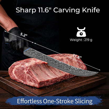Butcher Knife 11.6 Inch, 67-Layer Damascus Steel Breaking Knife, G10 Handle | Carving Knife with Curved Blade, Slicing & Butcher Knife for Meat Cutting with Ergonomic Handle - Zeus Series