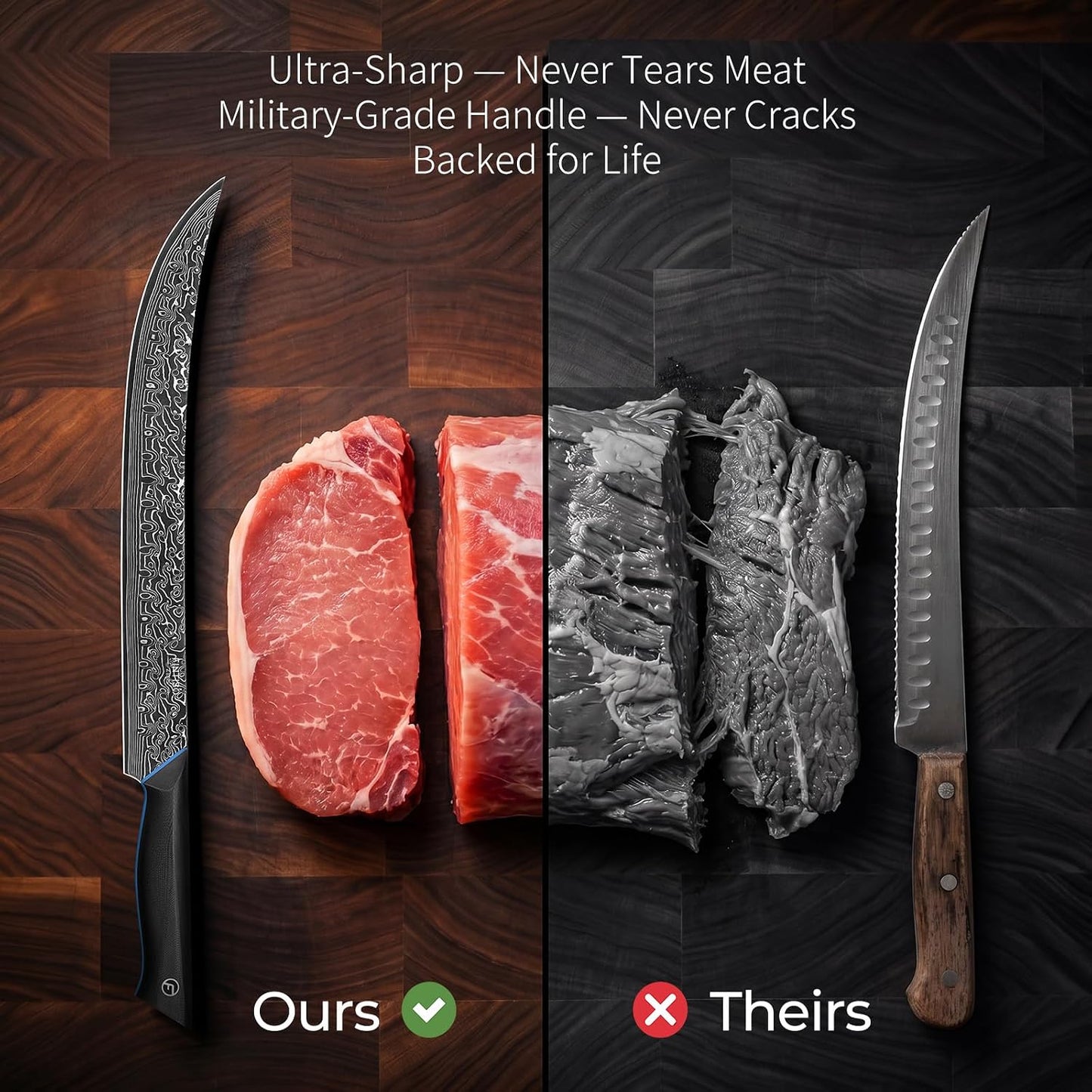 Butcher Knife 11.6 Inch, 67-Layer Damascus Steel Breaking Knife, G10 Handle | Carving Knife with Curved Blade, Slicing & Butcher Knife for Meat Cutting with Ergonomic Handle - Zeus Series