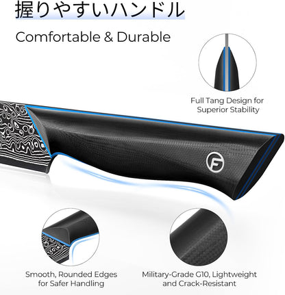 Butcher Knife 11.6 Inch, 67-Layer Damascus Steel Breaking Knife, G10 Handle | Carving Knife with Curved Blade, Slicing & Butcher Knife for Meat Cutting with Ergonomic Handle - Zeus Series