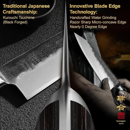 Chef Knife, Black Forged Japanese Kitchen Knife with High Carbon Stainless Steel and Full Tang Pakkawood Handle, Christmas Gift with Premium Box (8.27 Inch Kiritsuke Knife)