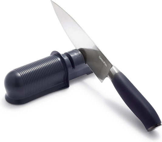 Titanium Dual-Stage Pull Through Sharpener, Serrated and Straight Blades, Ribbing Gripping Surface, Compact Storing Size