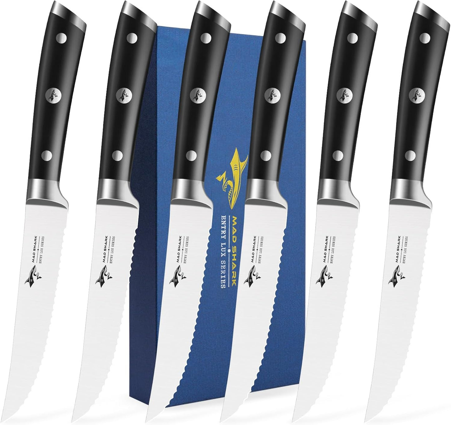 Steak Knives Set of 6,Premium 12.6-inch Serrated Steak Knife Set,Ultra Sharp German High Carbon Stainless Steel Triple Rivet Collection 6-Piece Kitchen Steak Knife Set (STEAK KNIFE SET OF 6)