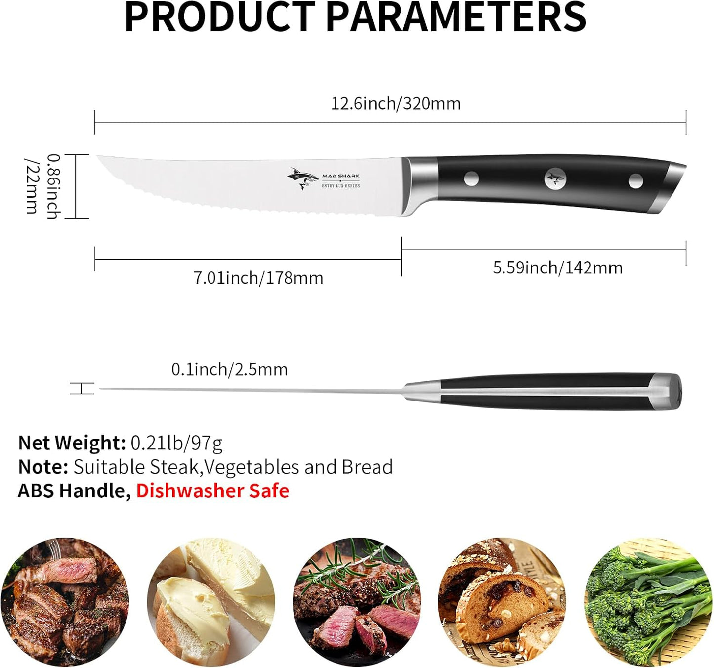 Steak Knives Set of 6,Premium 12.6-inch Serrated Steak Knife Set,Ultra Sharp German High Carbon Stainless Steel Triple Rivet Collection 6-Piece Kitchen Steak Knife Set (STEAK KNIFE SET OF 6)