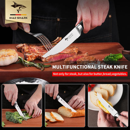 Steak Knives Set of 6,Premium 12.6-inch Serrated Steak Knife Set,Ultra Sharp German High Carbon Stainless Steel Triple Rivet Collection 6-Piece Kitchen Steak Knife Set (STEAK KNIFE SET OF 6)