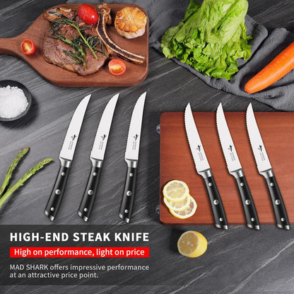 Steak Knives Set of 6,Premium 12.6-inch Serrated Steak Knife Set,Ultra Sharp German High Carbon Stainless Steel Triple Rivet Collection 6-Piece Kitchen Steak Knife Set (STEAK KNIFE SET OF 6)