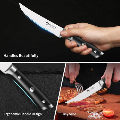 Steak Knives Set of 6,Premium 12.6-inch Serrated Steak Knife Set,Ultra Sharp German High Carbon Stainless Steel Triple Rivet Collection 6-Piece Kitchen Steak Knife Set (STEAK KNIFE SET OF 6)
