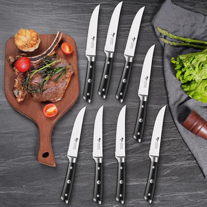 Steak Knives Set of 6,Premium 12.6-inch Serrated Steak Knife Set,Ultra Sharp German High Carbon Stainless Steel Triple Rivet Collection 6-Piece Kitchen Steak Knife Set (STEAK KNIFE SET OF 6)