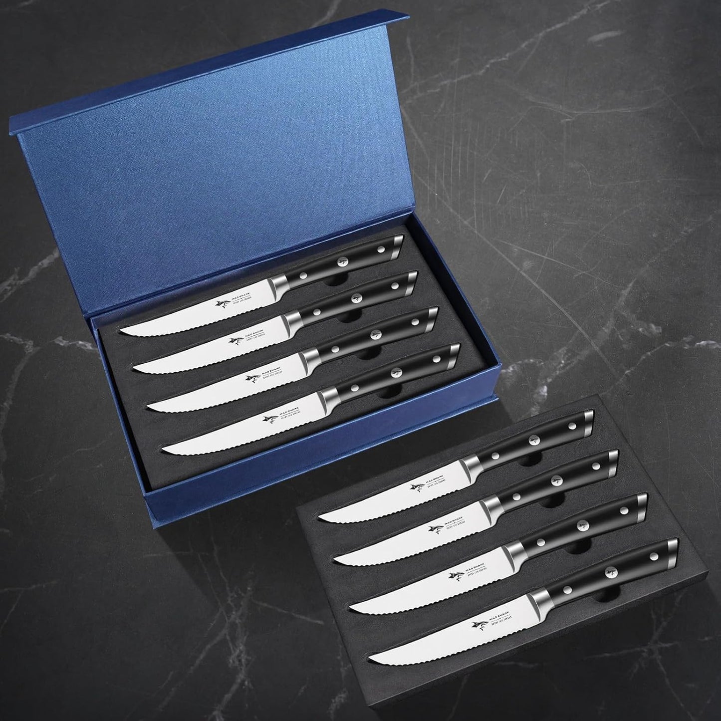 Steak Knives Set of 6,Premium 12.6-inch Serrated Steak Knife Set,Ultra Sharp German High Carbon Stainless Steel Triple Rivet Collection 6-Piece Kitchen Steak Knife Set (STEAK KNIFE SET OF 6)
