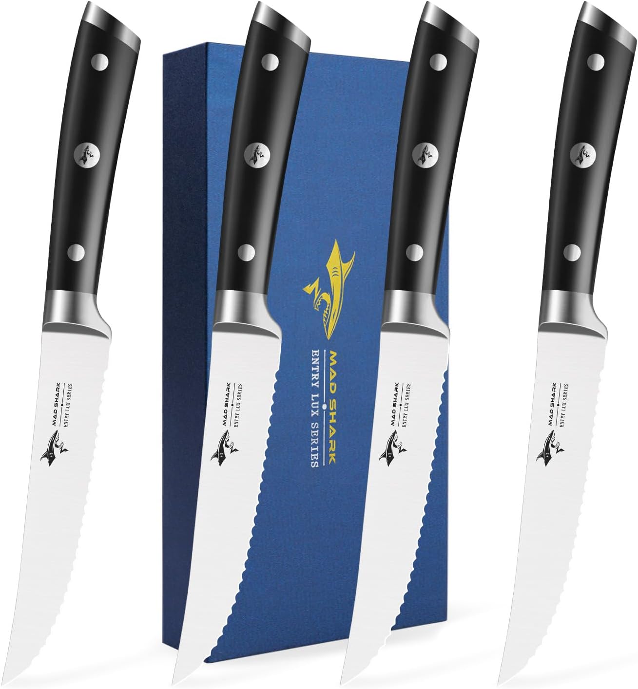Steak Knives Set of 6,Premium 12.6-inch Serrated Steak Knife Set,Ultra Sharp German High Carbon Stainless Steel Triple Rivet Collection 6-Piece Kitchen Steak Knife Set (STEAK KNIFE SET OF 6)