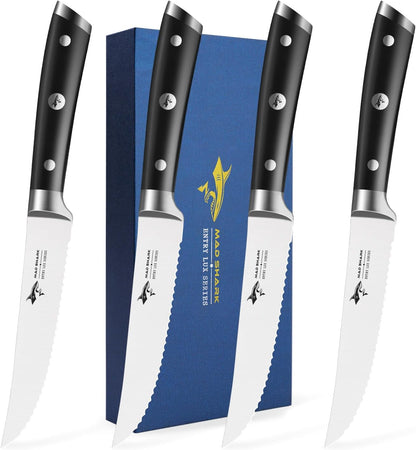 Steak Knives Set of 6,Premium 12.6-inch Serrated Steak Knife Set,Ultra Sharp German High Carbon Stainless Steel Triple Rivet Collection 6-Piece Kitchen Steak Knife Set (STEAK KNIFE SET OF 6)