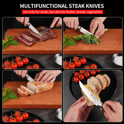 Steak Knives Set of 6,Premium 12.6-inch Serrated Steak Knife Set,Ultra Sharp German High Carbon Stainless Steel Triple Rivet Collection 6-Piece Kitchen Steak Knife Set (STEAK KNIFE SET OF 6)