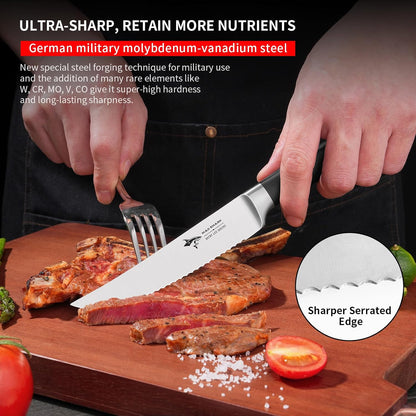 Steak Knives Set of 6,Premium 12.6-inch Serrated Steak Knife Set,Ultra Sharp German High Carbon Stainless Steel Triple Rivet Collection 6-Piece Kitchen Steak Knife Set (STEAK KNIFE SET OF 6)