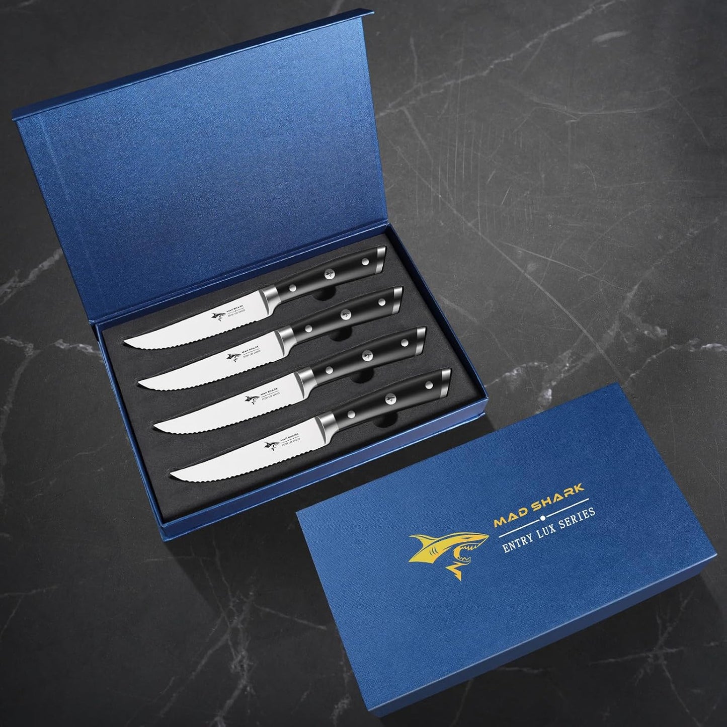 Steak Knives Set of 6,Premium 12.6-inch Serrated Steak Knife Set,Ultra Sharp German High Carbon Stainless Steel Triple Rivet Collection 6-Piece Kitchen Steak Knife Set (STEAK KNIFE SET OF 6)