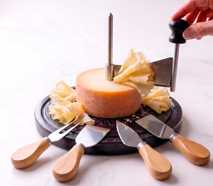 Cheese Curler Marble and steel + Cheese Knife Set - Cheese Shaver - Cheese Wheel Curler - Girolle Cheese Shaver - Tete de Moine Cheese Curler- Girolle - Spiral Cheese Shaver - Cheese flower Cutter