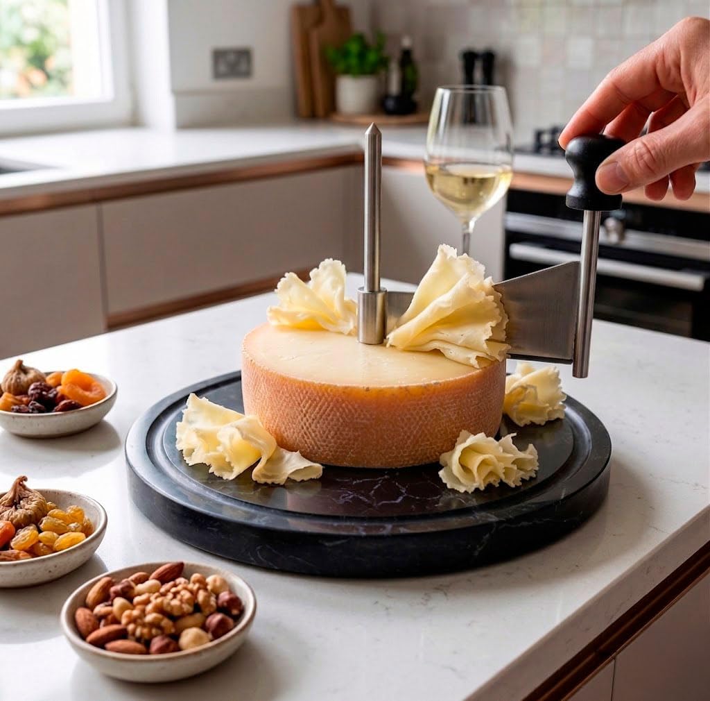 Cheese Curler Marble and steel + Cheese Knife Set - Cheese Shaver - Cheese Wheel Curler - Girolle Cheese Shaver - Tete de Moine Cheese Curler- Girolle - Spiral Cheese Shaver - Cheese flower Cutter