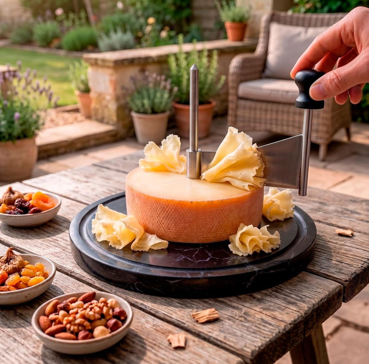 Cheese Curler Marble and steel + Cheese Knife Set - Cheese Shaver - Cheese Wheel Curler - Girolle Cheese Shaver - Tete de Moine Cheese Curler- Girolle - Spiral Cheese Shaver - Cheese flower Cutter