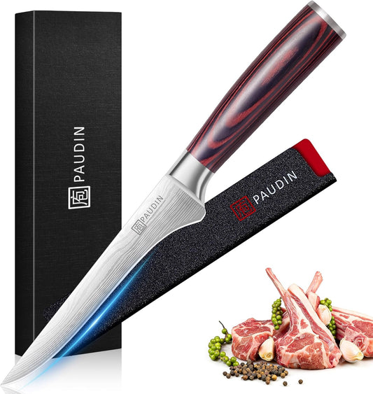 Boning Knife 6 Inch, Super Sharp Fillet Knife, German High Carbon Stainless Steel Deboning Knives, Professional Boning Knives for Meat Poultry Chicken, Pakkawood Handle with Gift Box