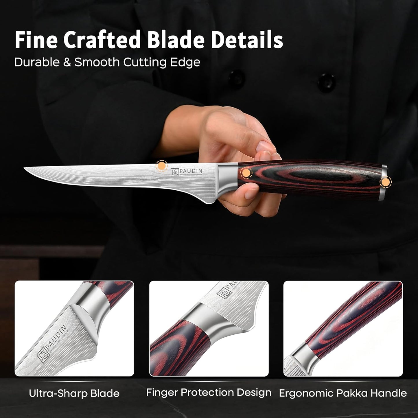 Boning Knife 6 Inch, Super Sharp Fillet Knife, German High Carbon Stainless Steel Deboning Knives, Professional Boning Knives for Meat Poultry Chicken, Pakkawood Handle with Gift Box