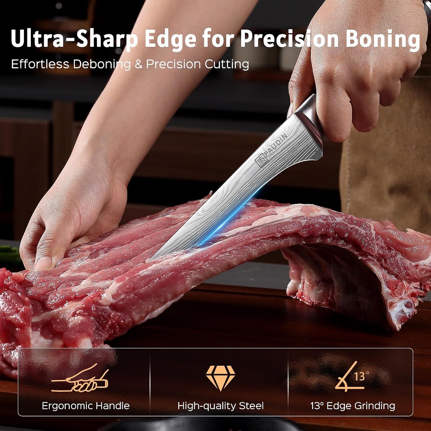 Boning Knife 6 Inch, Super Sharp Fillet Knife, German High Carbon Stainless Steel Deboning Knives, Professional Boning Knives for Meat Poultry Chicken, Pakkawood Handle with Gift Box
