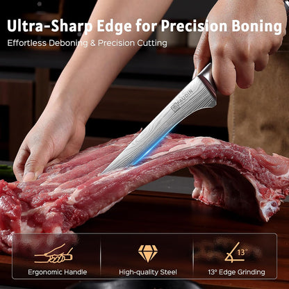 Boning Knife 6 Inch, Super Sharp Fillet Knife, German High Carbon Stainless Steel Deboning Knives, Professional Boning Knives for Meat Poultry Chicken, Pakkawood Handle with Gift Box
