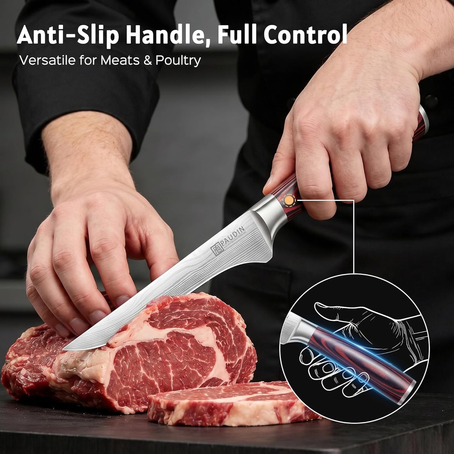 Boning Knife 6 Inch, Super Sharp Fillet Knife, German High Carbon Stainless Steel Deboning Knives, Professional Boning Knives for Meat Poultry Chicken, Pakkawood Handle with Gift Box