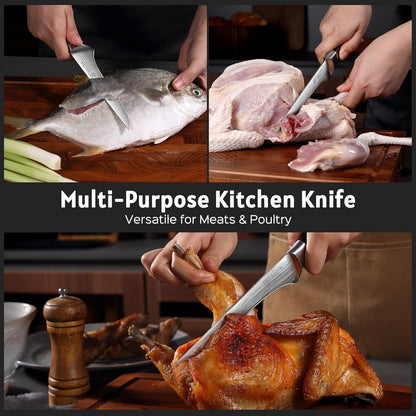Boning Knife 6 Inch, Super Sharp Fillet Knife, German High Carbon Stainless Steel Deboning Knives, Professional Boning Knives for Meat Poultry Chicken, Pakkawood Handle with Gift Box