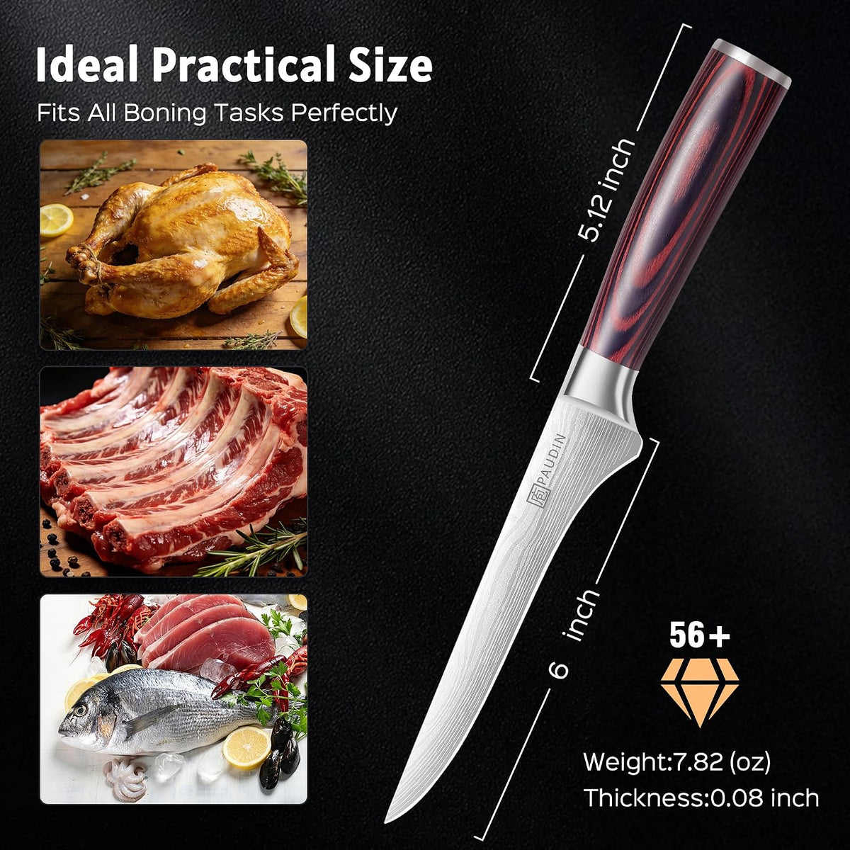 Boning Knife 6 Inch, Super Sharp Fillet Knife, German High Carbon Stainless Steel Deboning Knives, Professional Boning Knives for Meat Poultry Chicken, Pakkawood Handle with Gift Box