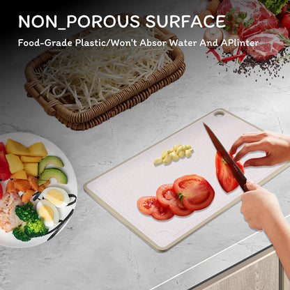 Cutting Board for Kitchen, Wheat Straw Fiber Cutting Board, Dish Washer Safe, w/Juice Grooves for Meat, Veggies, Easy Grip Handle, Non-slip Surface Eco-friendly Serveware Accessories （10‘x6.3’）