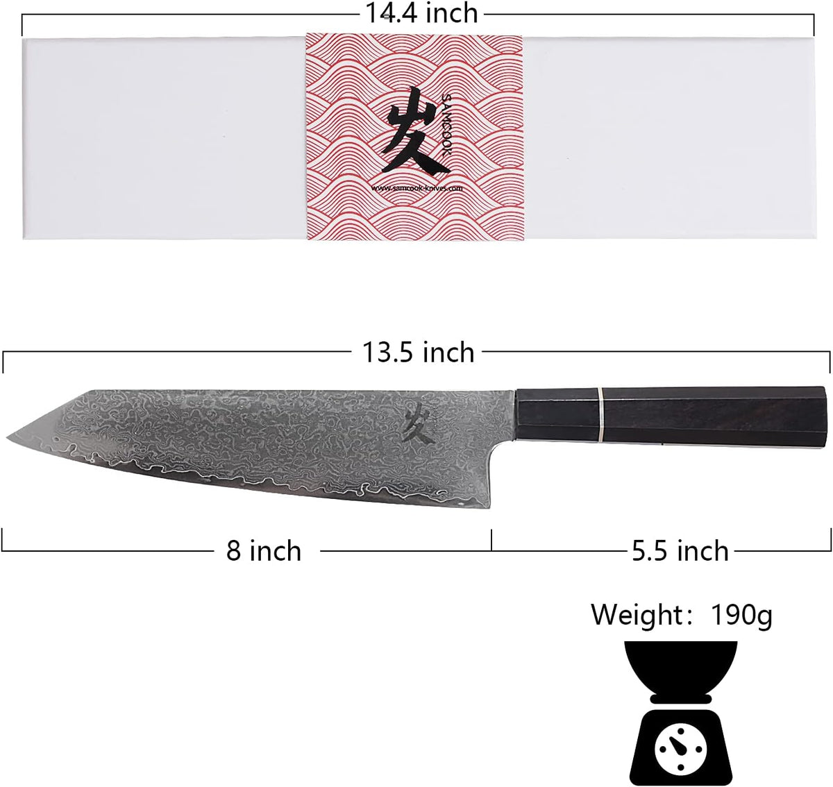 Kiritsuke Chef Knife - 8 Inch Professional Sharp Damascus Knife,High Carbon Stainless Steel Kitchen Gyuto knife - Ergonomic Octagonal Ebony Handle with Gift Box