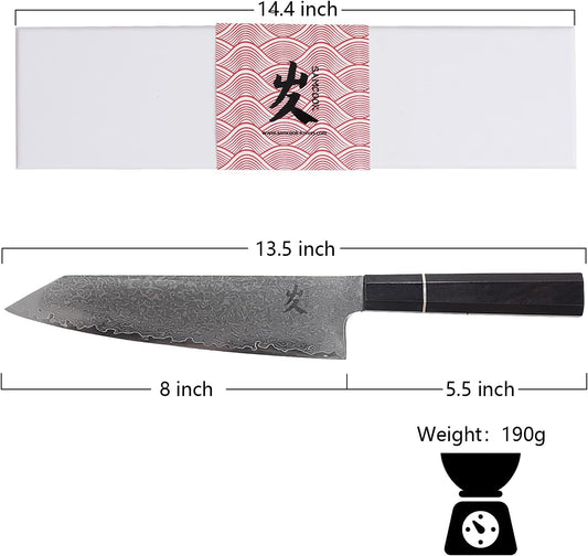 Kiritsuke Chef Knife - 8 Inch Professional Sharp Damascus Knife,High Carbon Stainless Steel Kitchen Gyuto knife - Ergonomic Octagonal Ebony Handle with Gift Box