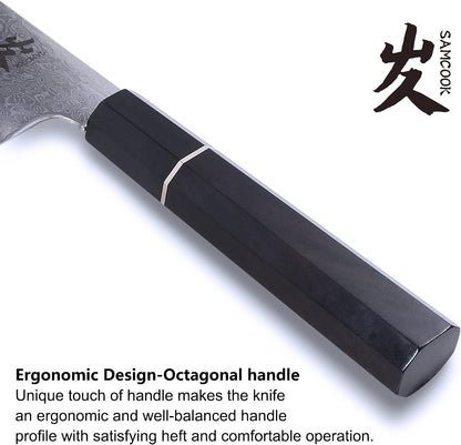 Kiritsuke Chef Knife - 8 Inch Professional Sharp Damascus Knife,High Carbon Stainless Steel Kitchen Gyuto knife - Ergonomic Octagonal Ebony Handle with Gift Box
