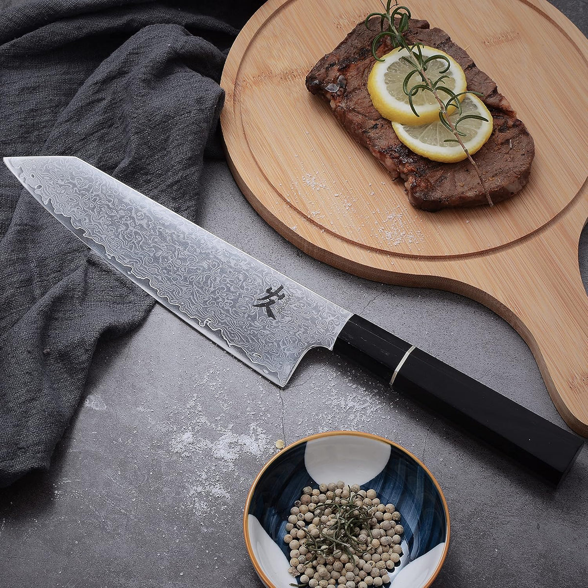 Kiritsuke Chef Knife - 8 Inch Professional Sharp Damascus Knife,High Carbon Stainless Steel Kitchen Gyuto knife - Ergonomic Octagonal Ebony Handle with Gift Box